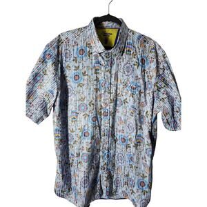 Luchiano Visconti Men's blue multicolor button up dress shirt